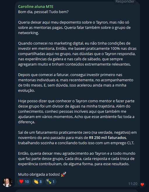Depoimento de Caroline, aluna MTE